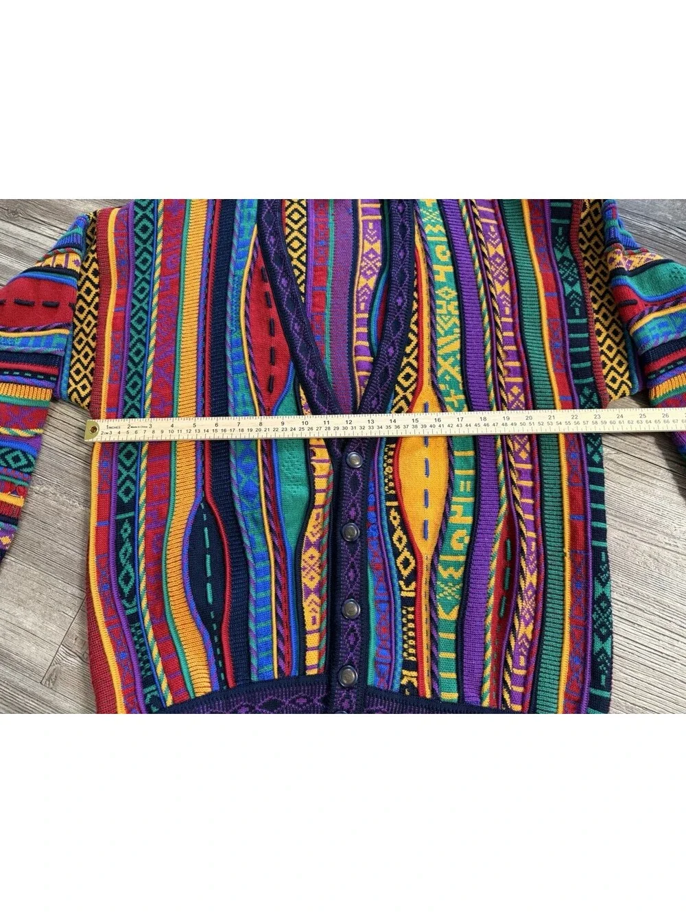 vintage Emaroo Australia 3D rainbow cardigan COOGI style Aztec Pattern Sz XL